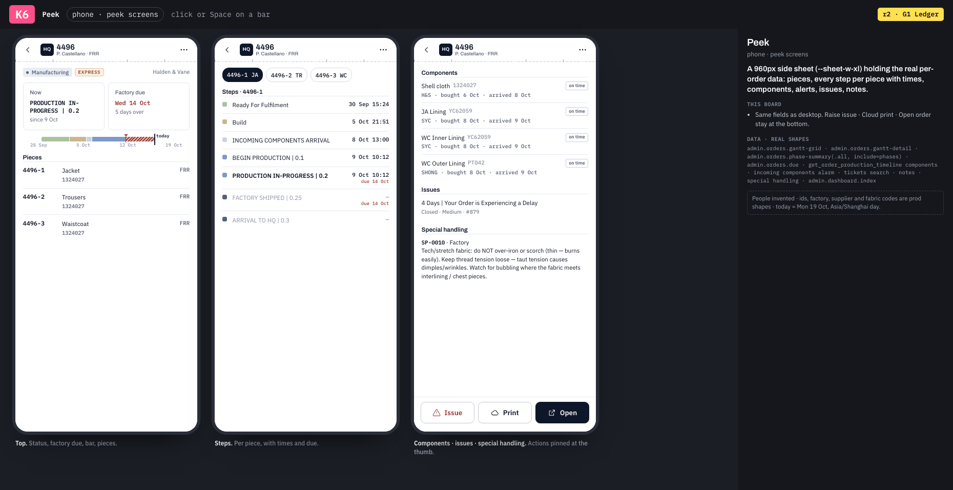 K6 · Peek · phone · peek screens